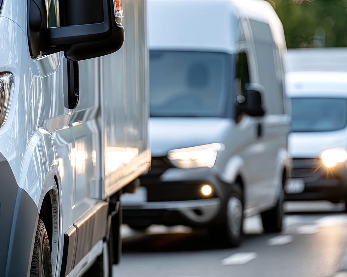 Weiße Servicefahrzeuge für die Betreuung gewerblicher Immobilien